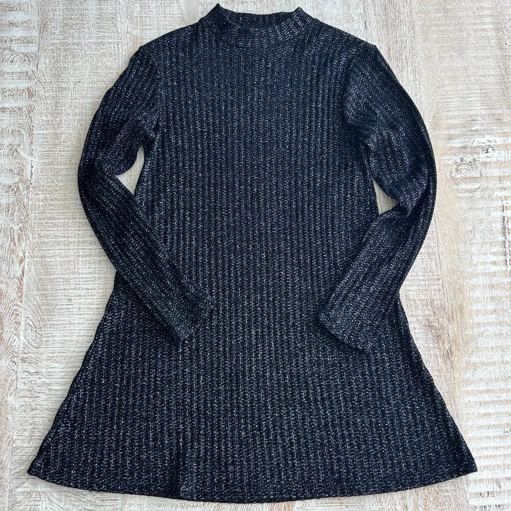 Urban Outfitters Sweater Mini Dress Medium Womens Black Glitter Mock Neck Dress - Picture 3 of 10